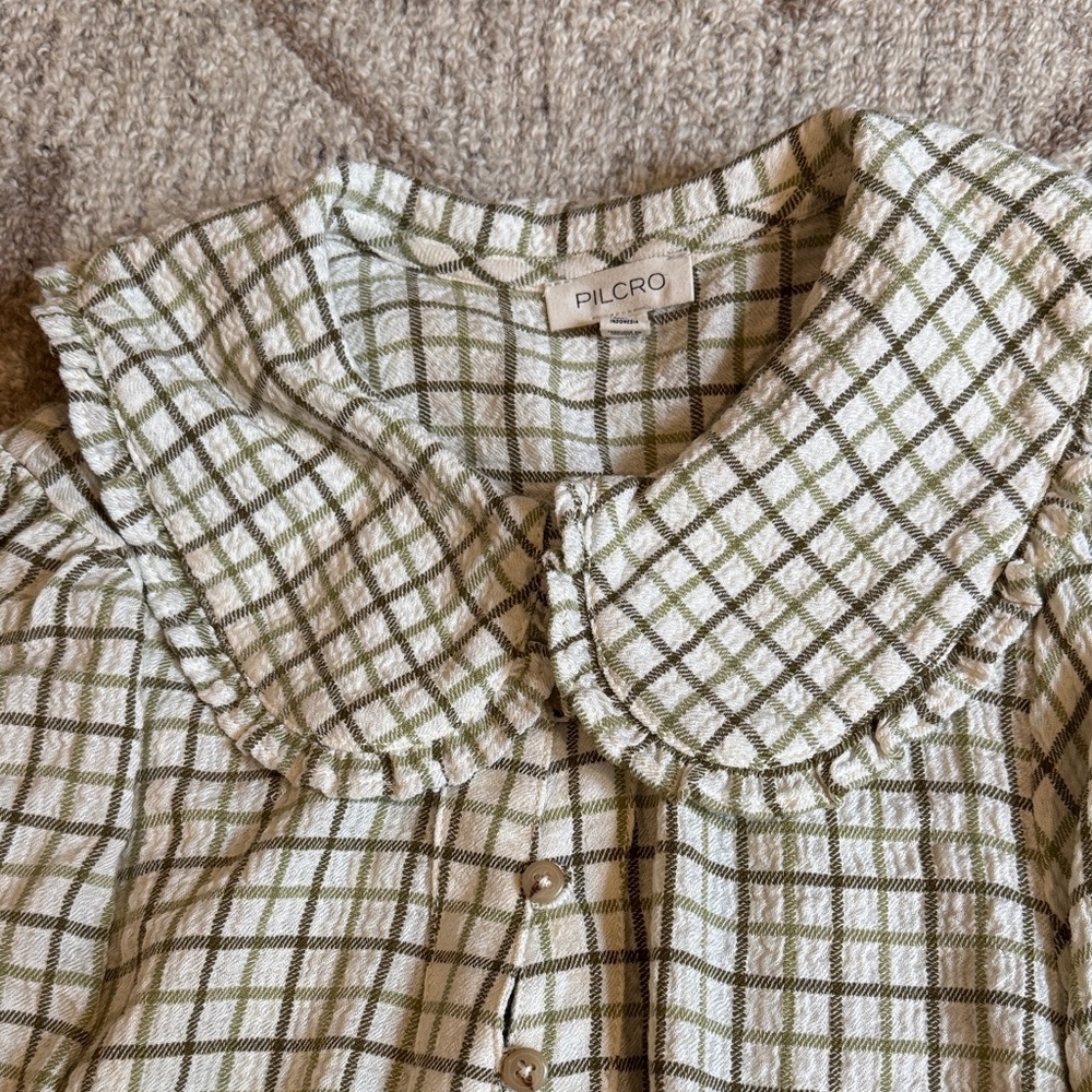 Pilcro Beige and Green Plaid Blouse - Picture 3 of 7